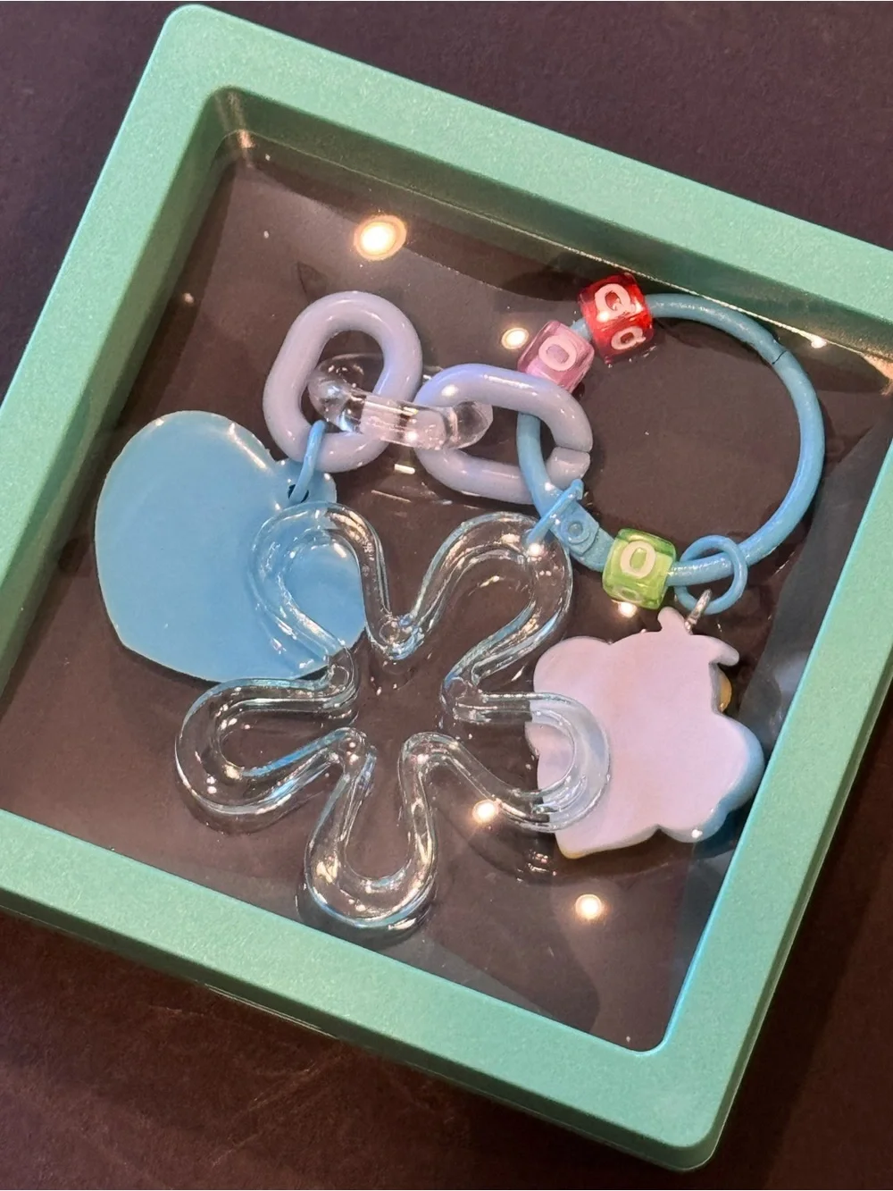 NWT Bee Heart Charm Keychain Blue Beaded Bag Clip in Shadow Box